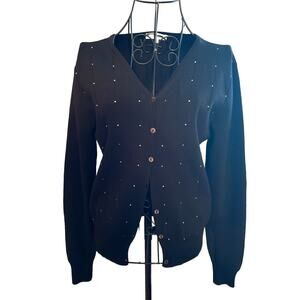 Belldini Black Embellished Button Front Studded Cardigan Sweater SZ Medium. VTG